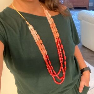 Red and coral multi strand beaded necklace